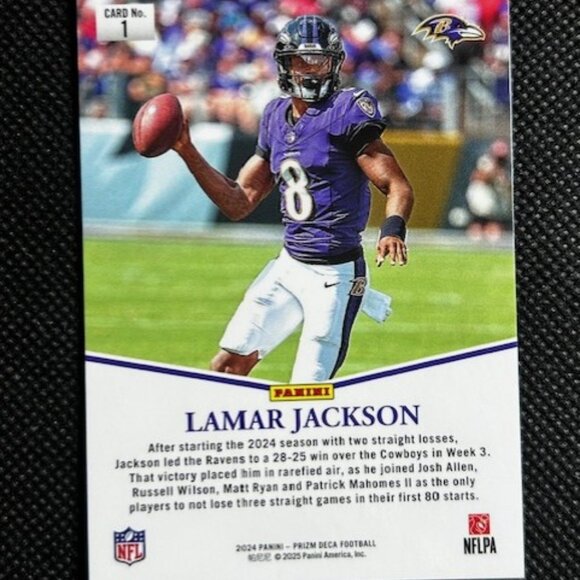 2024 PANINI PRIZM DECA NFL LAMAR JACKSON BALTIMORE RAVENS #1 - Picture 2 of 2